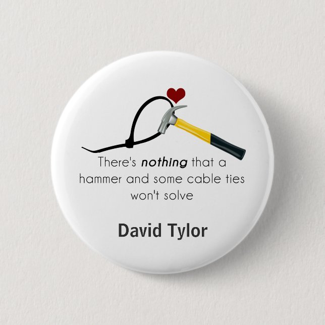 Bóton Redondo 5.08cm Martelo e correia (Frente)