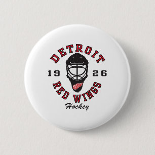 Bóton Redondo 5.08cm Máscara de hóquei Detroit Red Wings Cinza Licencia