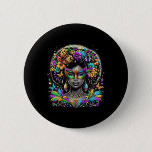 Bóton Redondo 5.08cm Máscara de Miçangas Afro-Africana Mardi Gras Carro