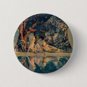 Bóton Redondo 5.08cm Maxfield Parrish O Jardim de Alá 1918 Arte Fina