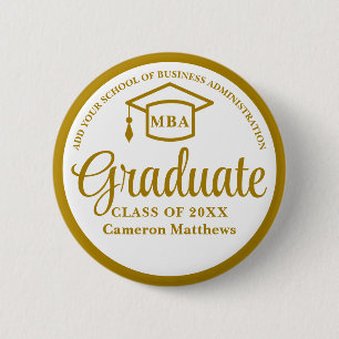Bóton Redondo 5.08cm MBA Elegante de Graduação da Escola de Negócios Do