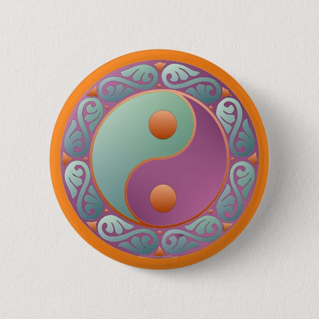 Bóton Redondo 5.08cm Medalhão Yin Yang Violeta Turquesa (Frente)