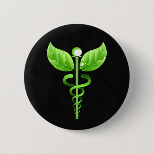 Bóton Redondo 5.08cm Medicina alternativa do Caduceus verde escuro