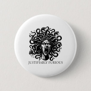 Bóton Redondo 5.08cm Medusa Justificadamente Furiosa Mitologia Grega Fe