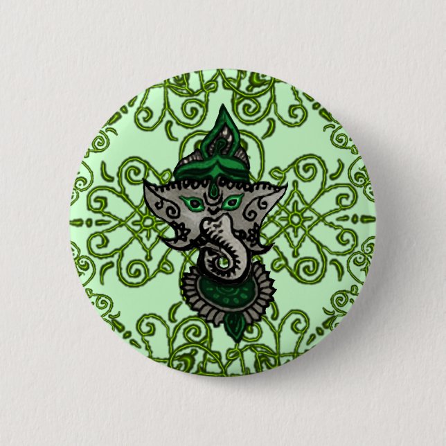 Bóton Redondo 5.08cm Mehndi Ganesha (Verde) (Frente)