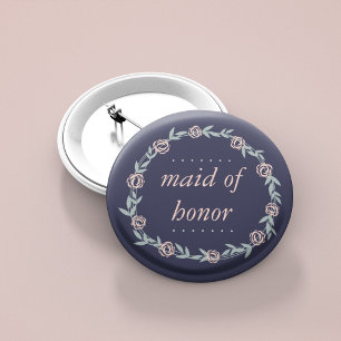 Bóton Redondo 5.08cm Meia-noite Azul, Rosa Esbranquiçado e Madrinha de 
