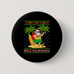 Bóton Redondo 5.08cm Mele Kalikimaka Retro Papai Noel Shaka Havaí Feio 
