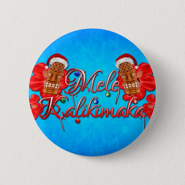 Bóton Redondo 5.08cm Mele Kalikimaka Tiki (Frente)