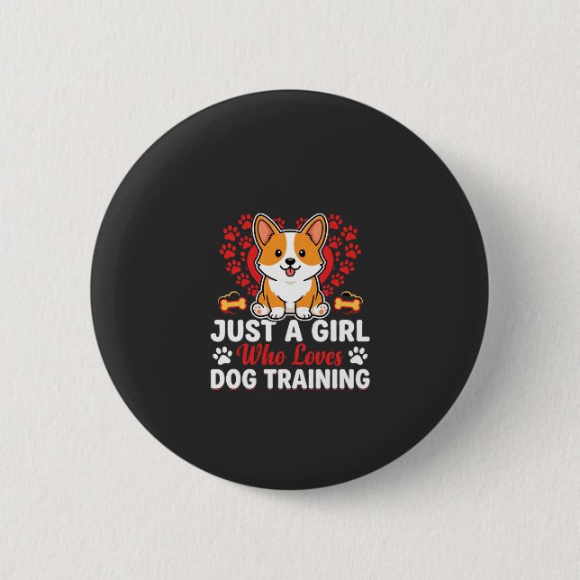 Bóton Redondo 5.08cm Menina Ama Treinamento de Cães Corgi (Frente)