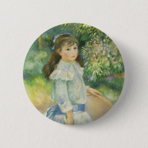 Bóton Redondo 5.08cm Menina com Arco por Pierre Renoir, Arte Fino Antig