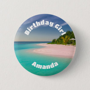 Bóton Redondo 5.08cm Menina de Aniversário Aquamarine Oceano Praia Trop