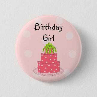 Bóton Redondo 5.08cm Menina de Aniversário - Bolo Rosa