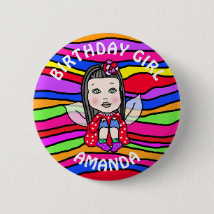 Bóton Redondo 5.08cm Menina de Aniversário Fada Bonita Personalizada