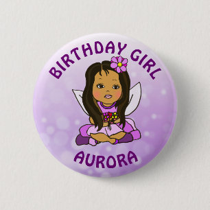 Bóton Redondo 5.08cm Menina de Aniversário Fada Bonita Personalizada