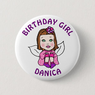 Bóton Redondo 5.08cm Menina de Aniversário Fada Bonita Personalizada