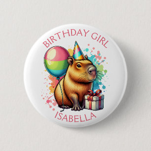 Bóton Redondo 5.08cm Menina de Aniversário Personalizada com Tema de Ca