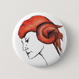 Bóton Redondo 5.08cm Menina de Cabelo Laranja Tangerina Retrato de Arte