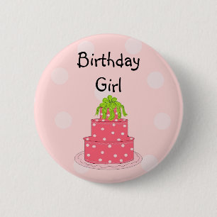 Bóton Redondo 5.08cm Menina do aniversário - bolo cor-de-rosa