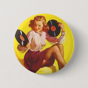 Bóton Redondo 5.08cm Menina do vinil do vintage