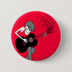 Bóton Redondo 5.08cm Menina e um botão da guitarra (BU24)