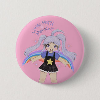 Bóton Redondo 5.08cm Menina Feliz Ilustração Desenhada à Mão – Pequena