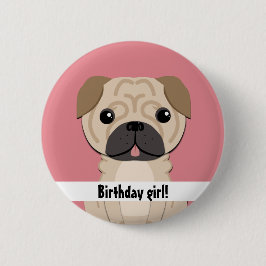 Bóton Redondo 5.08cm Menina simples do aniversário do pug