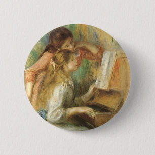 Bóton Redondo 5.08cm Meninas jovens no Piano por Pierre Renoir
