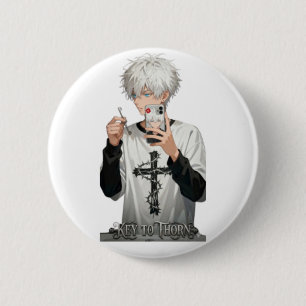 Bóton Redondo 5.08cm Menino Anime Coroa de Espinhos com Chave - Olhos A