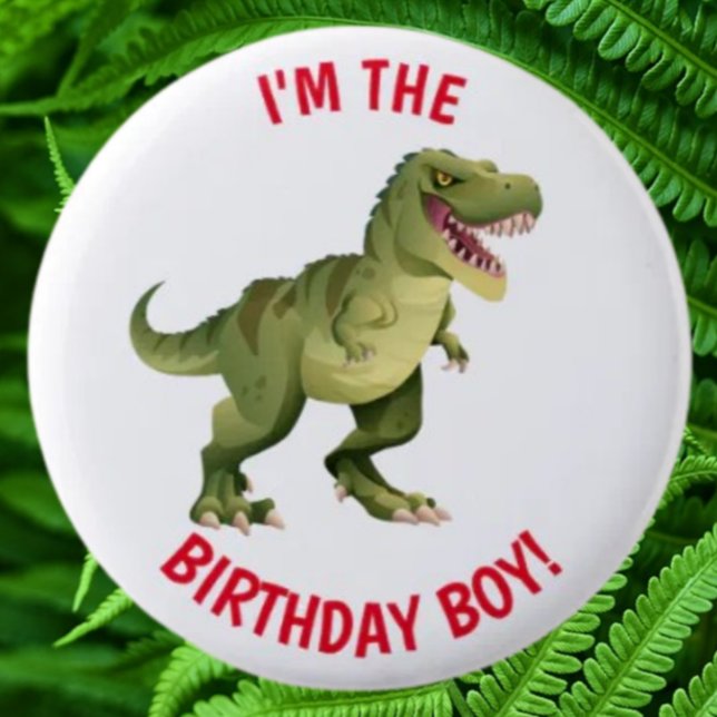 Bóton Redondo 5.08cm Menino de ANIVERSÁRIO do Dinossauro T Rex (Cute Birthday Jurassic Dinosaur Collection/Pin Set)