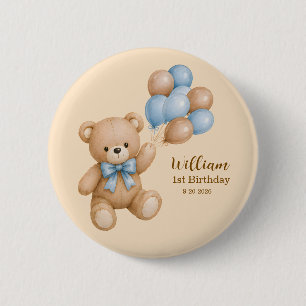Bóton Redondo 5.08cm Menino de Urso de Pelúcia Fofo Aniversário Persona