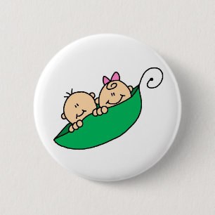 Bóton Redondo 5.08cm Menino e menina gêmeos no vagem de ervilha