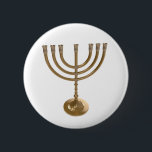 Bóton Redondo 5.08cm menorá dourada<br><div class="desc">Menora, canukah,  metal dourado,  hannukah,  hebraico,  feriados,  judeu,  judaísmo,  menorah,  chanukah,  hannuka,  canuka,  christmukah,  christmukkah,  judaica rabbi</div>