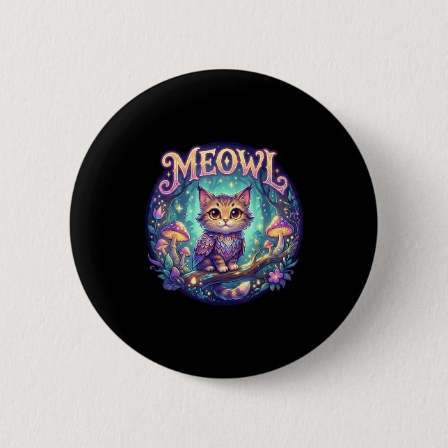 Bóton Redondo 5.08cm Meowl Cat Owl Meme Brainrot Kids Cursed Silly Gen  (Frente)