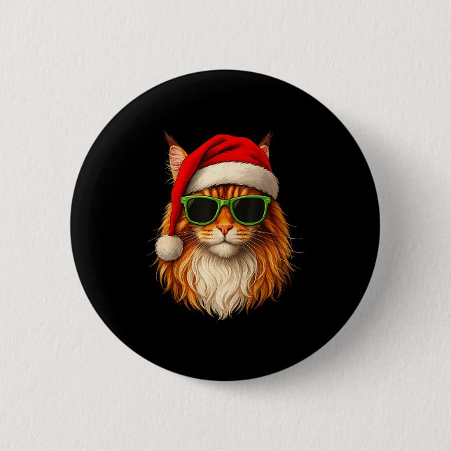 Bóton Redondo 5.08cm Meowy Catmas Santa Hat Maine Coon Cat Christmas Pa (Frente)