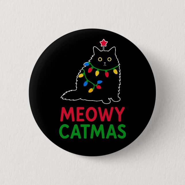 Bóton Redondo 5.08cm Meowy Natal Felino (Frente)