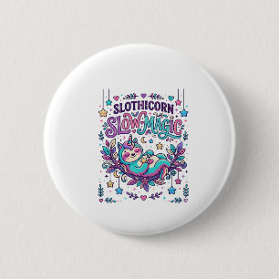Bóton Redondo 5.08cm Mercado Colorido de Magia Lenta Unicórnio Slothico
