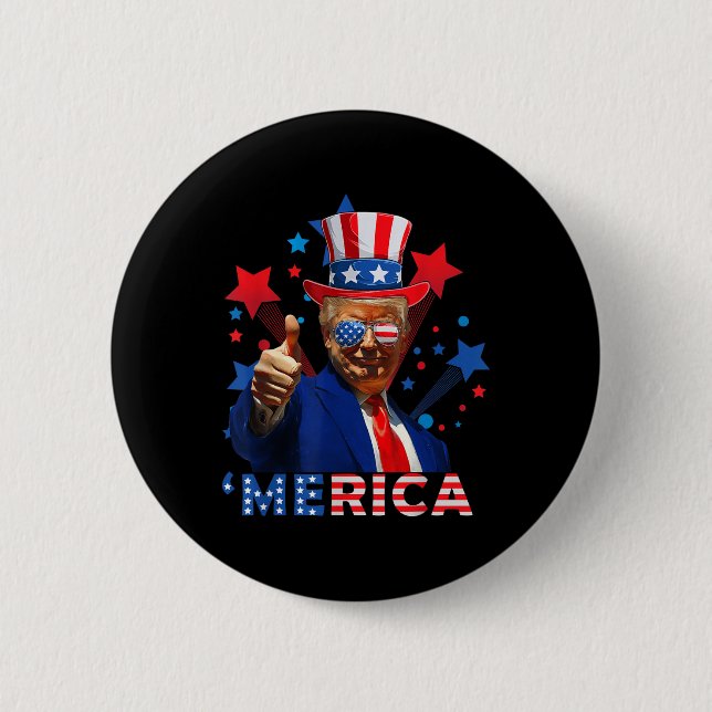 Bóton Redondo 5.08cm Merica 4 De Julho Fireworks Funny Trump Independe (Frente)