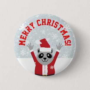 Bóton Redondo 5.08cm Merry Christmas Raccoon