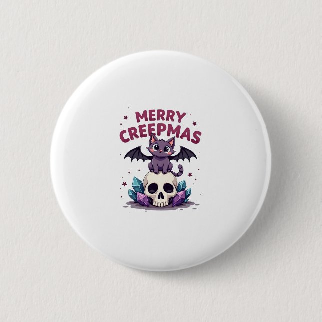 Bóton Redondo 5.08cm Merry Creepmas Cat Pastel Goth Christmas Skull T-S (Frente)