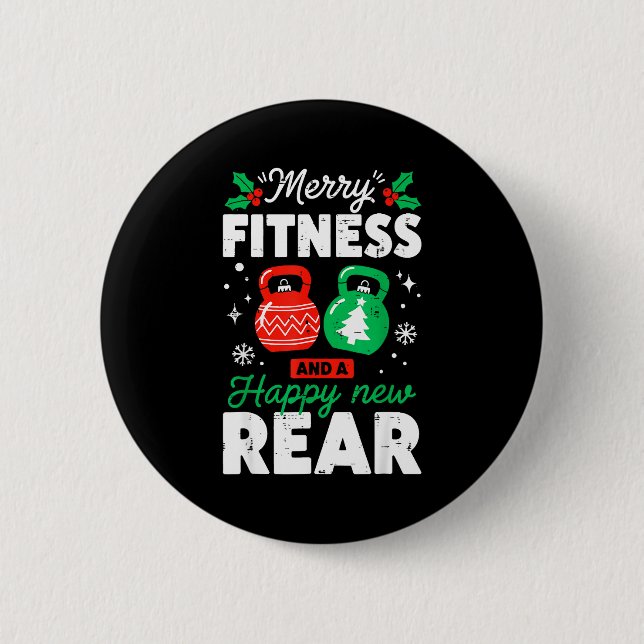 Bóton Redondo 5.08cm Merry Fitness Happy New Rear Christmas Holiday Gym (Frente)