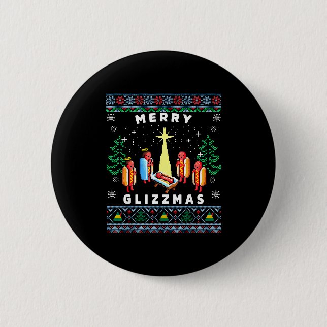 Bóton Redondo 5.08cm Merry Glizzmas Funny Ugly Christmas Sweater Glizzy (Frente)