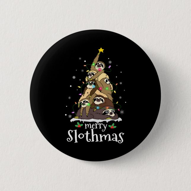 Bóton Redondo 5.08cm Merry Slothmas Cute Xmas Sloth Santa Hat Christmas (Frente)