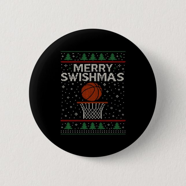 Bóton Redondo 5.08cm Merry Swishmas Ugly Christmas Sweater Basketball J (Frente)