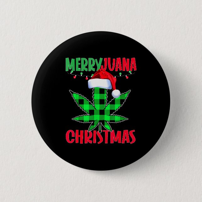 Bóton Redondo 5.08cm Merryjuana Weed Leaf Funny Christmas Pajama X-mas  (Frente)
