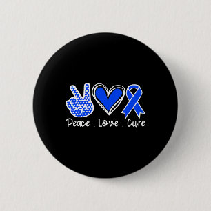 Bóton Redondo 5.08cm Mês da Consciência Blue Ribbon Peace Love Cure Fai