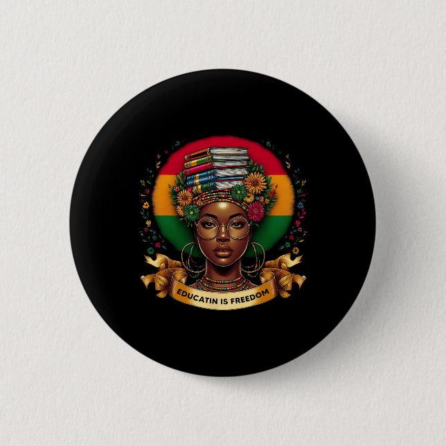 Bóton Redondo 5.08cm Mês da História Negra Educação É Liberdade Excelên (Frente)