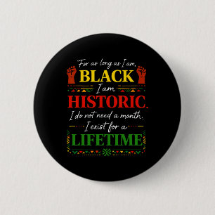 Bóton Redondo 5.08cm Mês da História Negra Patriótico Vitalício Afro-Am
