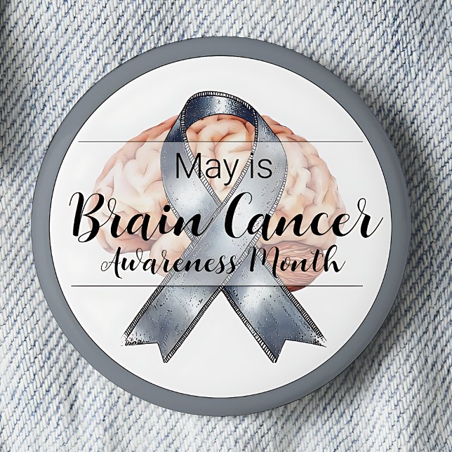Bóton Redondo 5.08cm Mês de Consciência do Cancer Cerebral (May is Brain Cancer Awareness Month pinback button.)