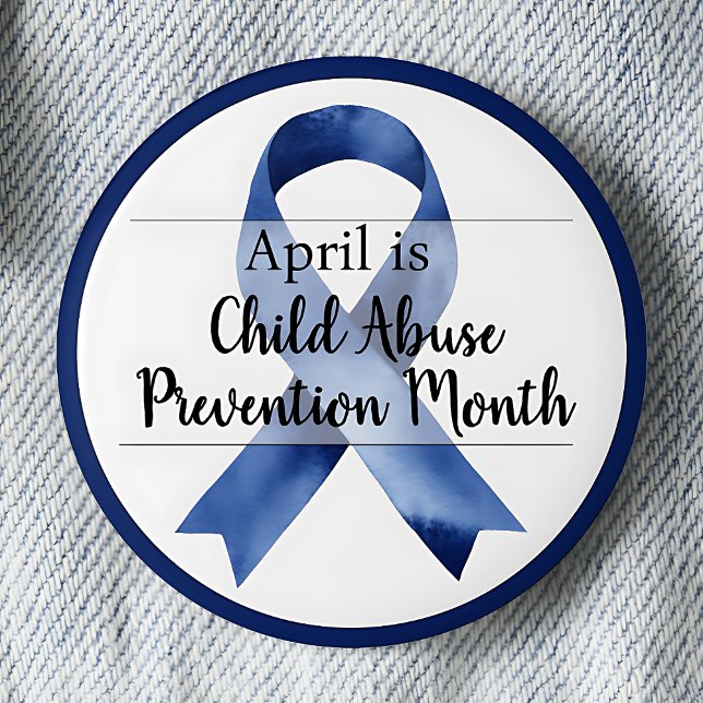 Bóton Redondo 5.08cm Mês de Prevenção ao Abuso Infantil de Abril (Blue awareness ribbon.  April is Child Abuse Prevention Month pinback button.)