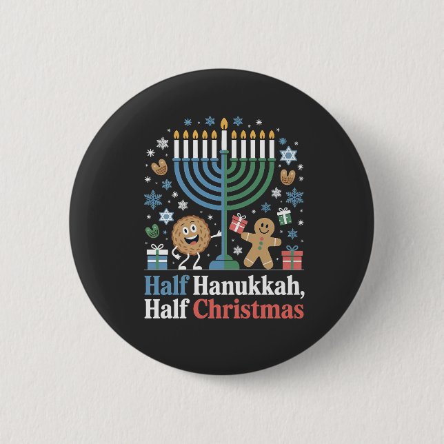 Bóton Redondo 5.08cm Metade Hanukkah Metade Natal Divertido Christmukka (Frente)